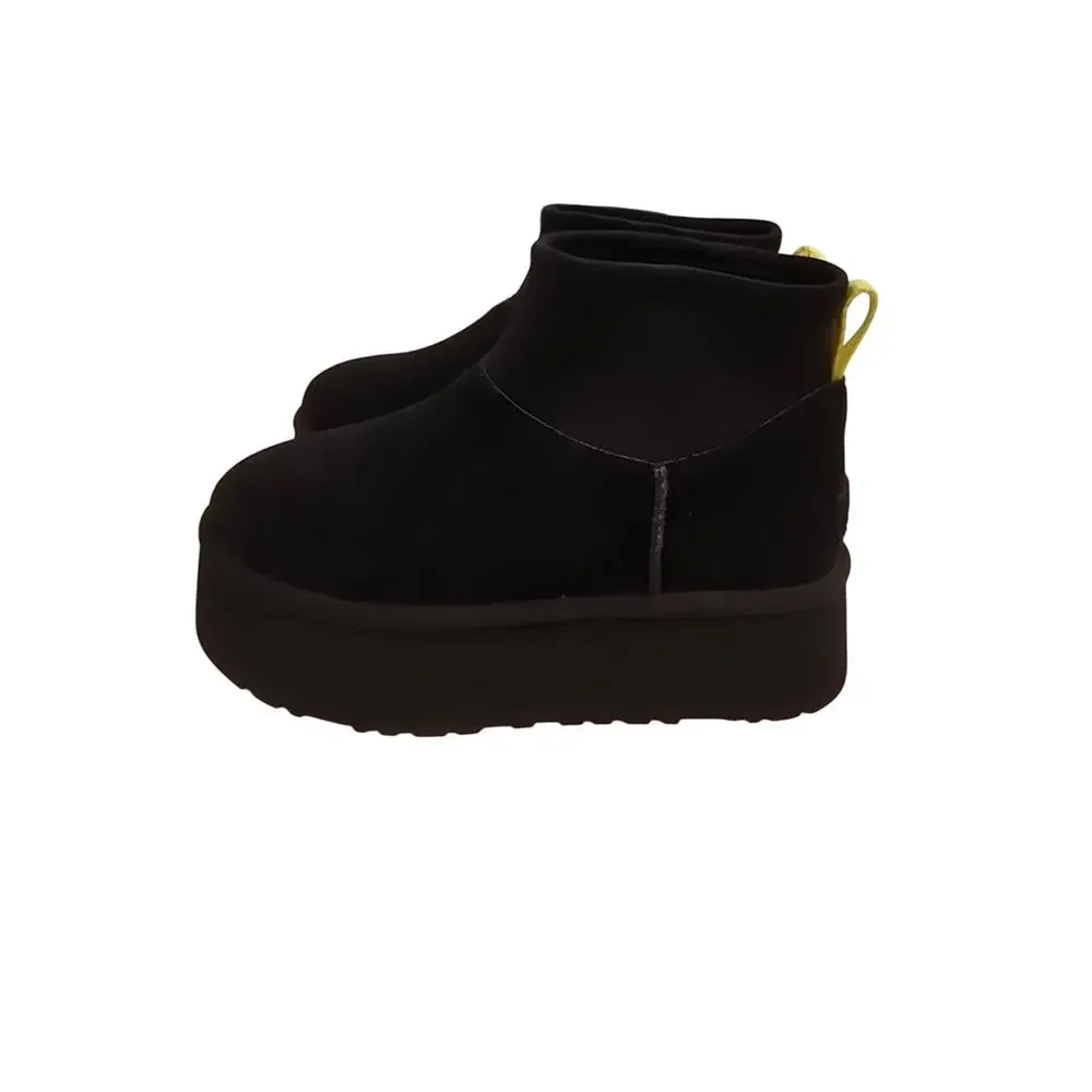 UGG Neoprene Platform Mini Boots Womens 8 Black Ultra Mini Slip On Shoes